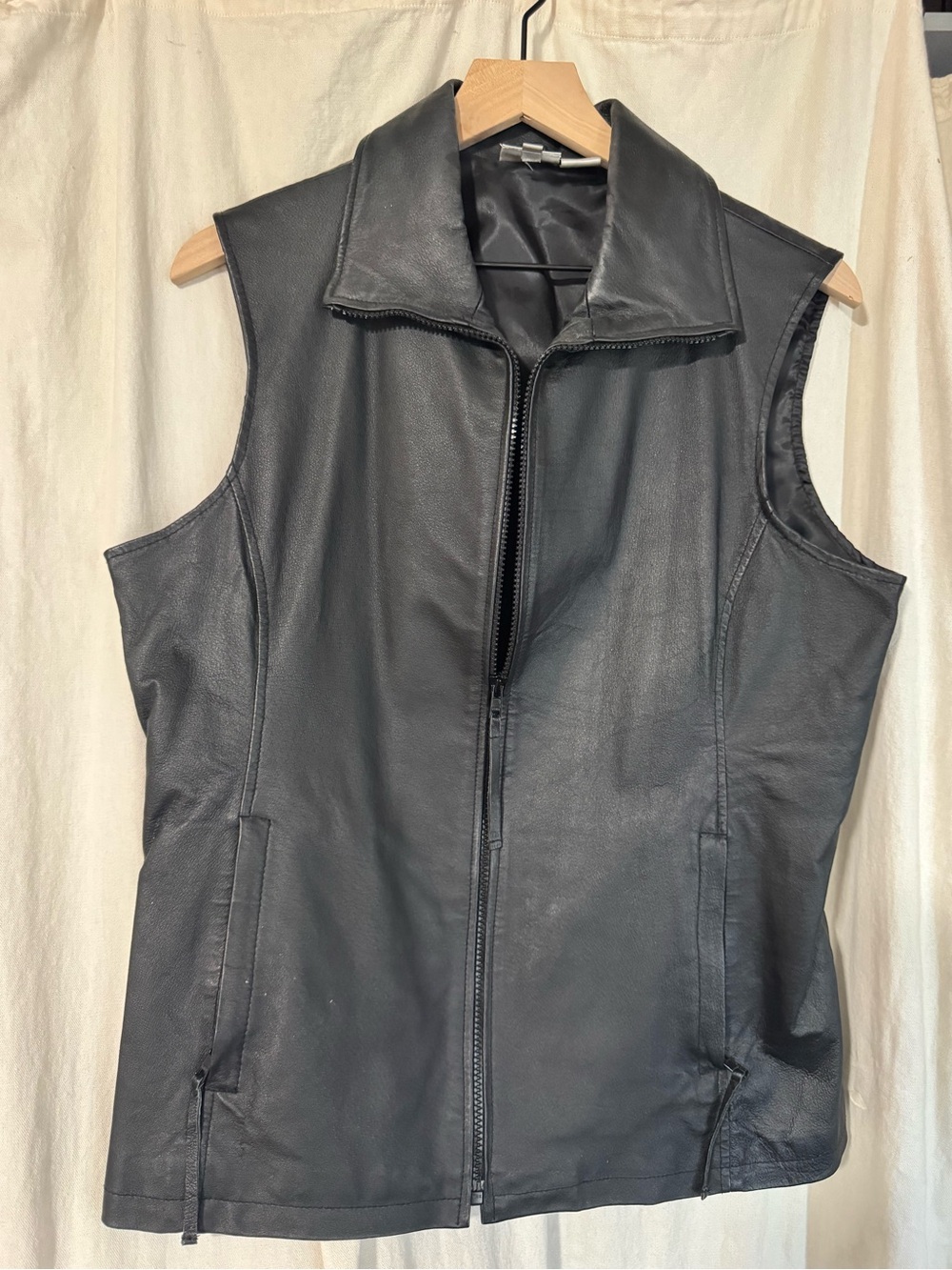 Spiegel Black Leather Jacket with Tag Detail